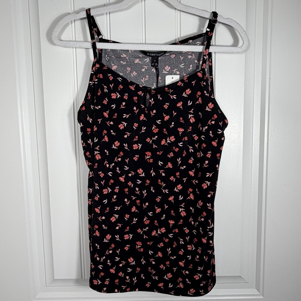 41 Hawthorn Black Pink Floral Keyhole Stretch Knit Cami Tank Size M